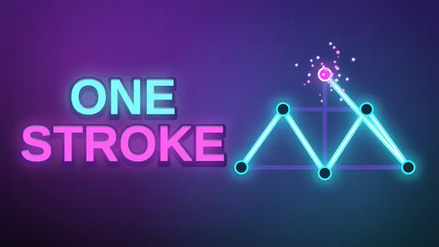 One Stroke gameplay: a glowing neon line drawing being traced in a single stroke